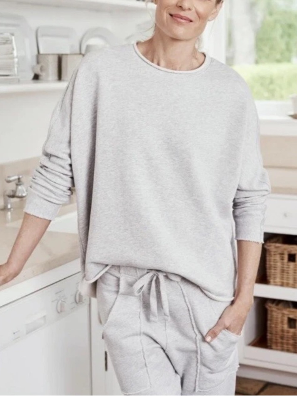Frank & Eileen ANNA Triple Fleece Capelet Sweatshirt Light Heather Gray Small - Picture 3 of 10